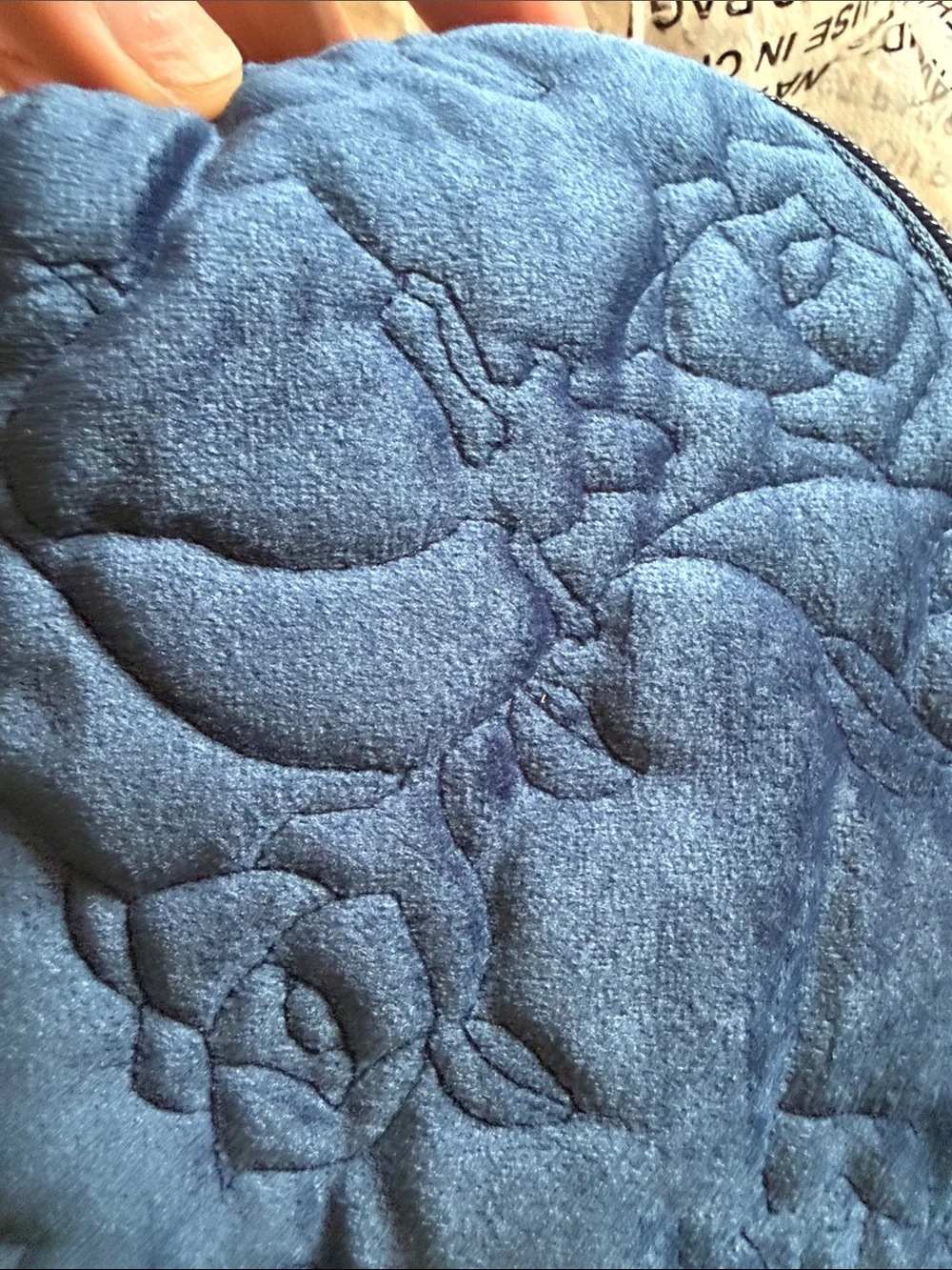 Vera Bradley Quilted Navy Blue Velvet Cosmetic Pouch Belle Disney Rose